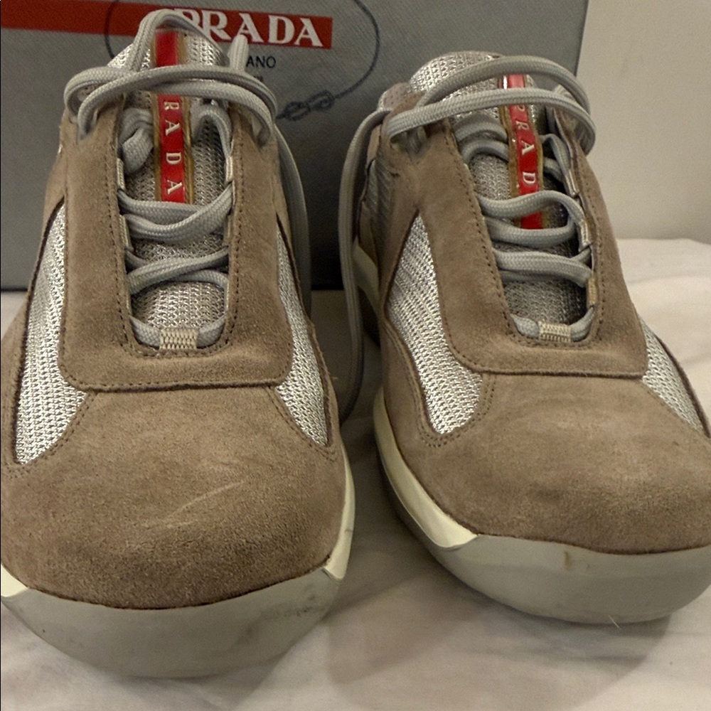 Prada Men's Tan and Gray Sneakers - Picture 3 of 9